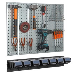 Werkzeugwand Metall 78x72 cm Lagersystem mit Werkzeughaltern Werkzeughaken und 7 Stapelboxen 