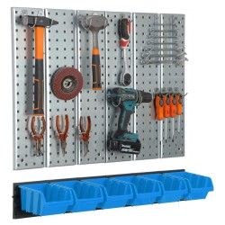 Werkzeugwand Metall 78x72 cm Lagersystem mit Werkzeughaltern Werkzeughaken und 6 Stapelboxen 
