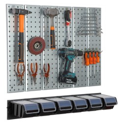 Werkzeugwand Metall 78x72 cm Lagersystem mit Werkzeughaltern Werkzeughaken und 6 Stapelboxen 