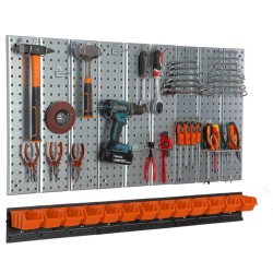Werkzeugwand Metall 117x72 cm Lagersystem mit Werkzeughaltern Werkzeughaken und 13 Stapelboxen